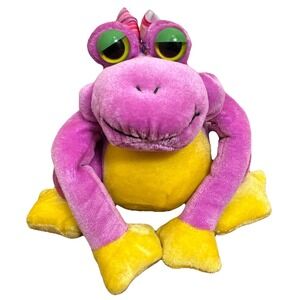 Commonwealth Purple Frog Plush‎ Yellow Pink Bow 1991 Vintage 6"